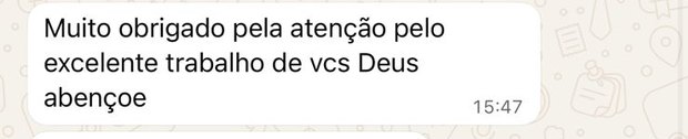 Cliente agradecendo pelo excelente trabalho