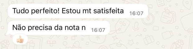 Cliente dizendo que ficou tudo perfeito